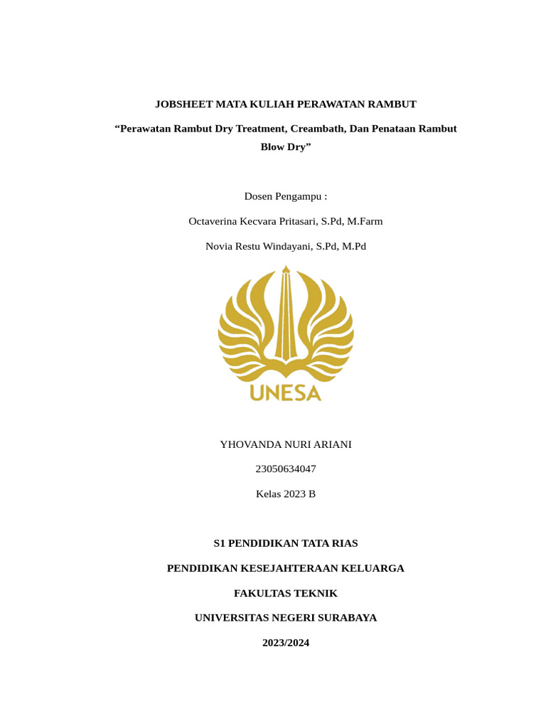 Jobsheet Perawatan Rambut 2023 | PDF