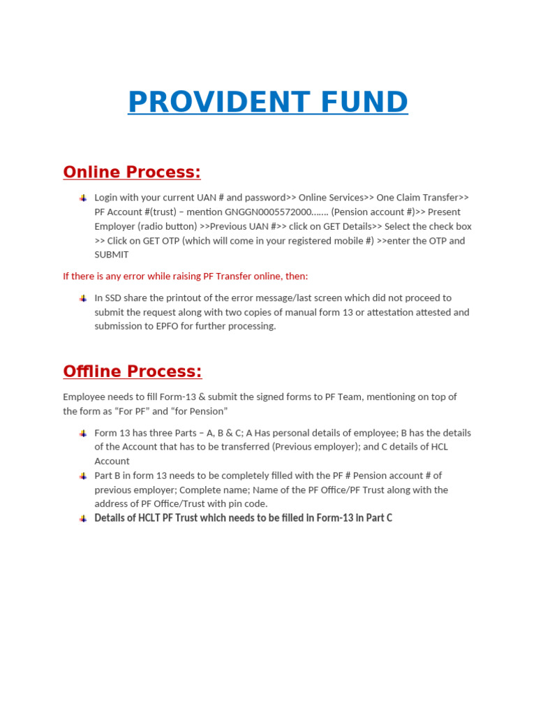 PF Transfer Process and Form-13 Guide | PDF | Business | Employee Benefits