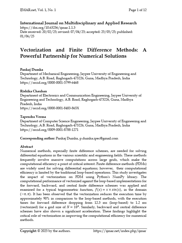 Vectorization in Finite Difference Methods | PDF