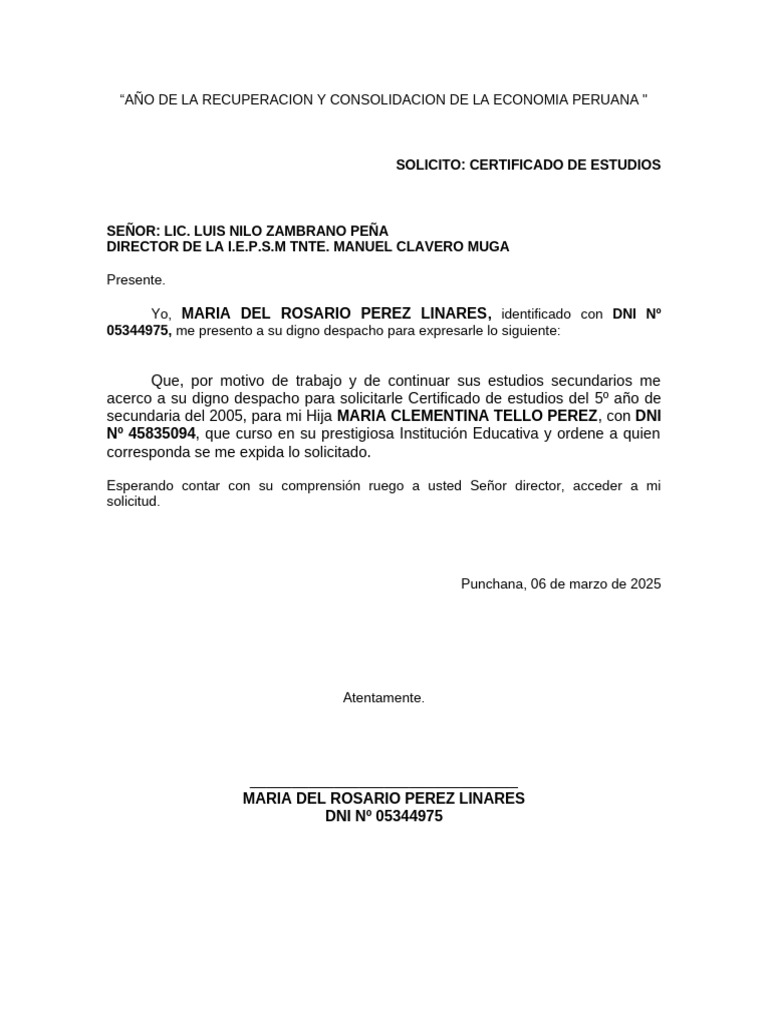 Solicitud de Certificado de Estudios | PDF