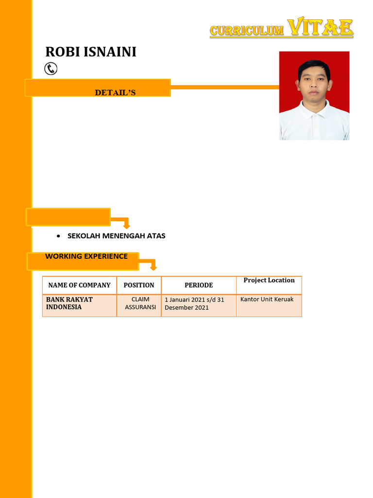 CV Robi Isnaini untuk Lamaran Kerja | PDF