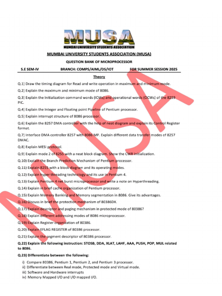 Microprocessor Question Bank | PDF