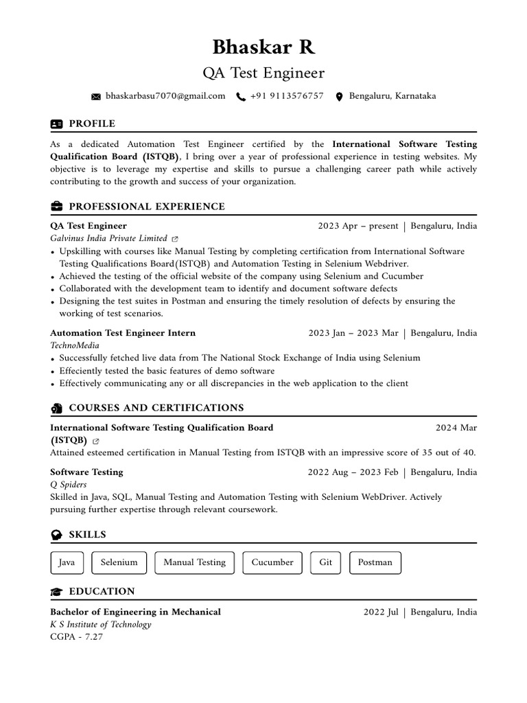 Automation Test Engineer Profile | PDF
