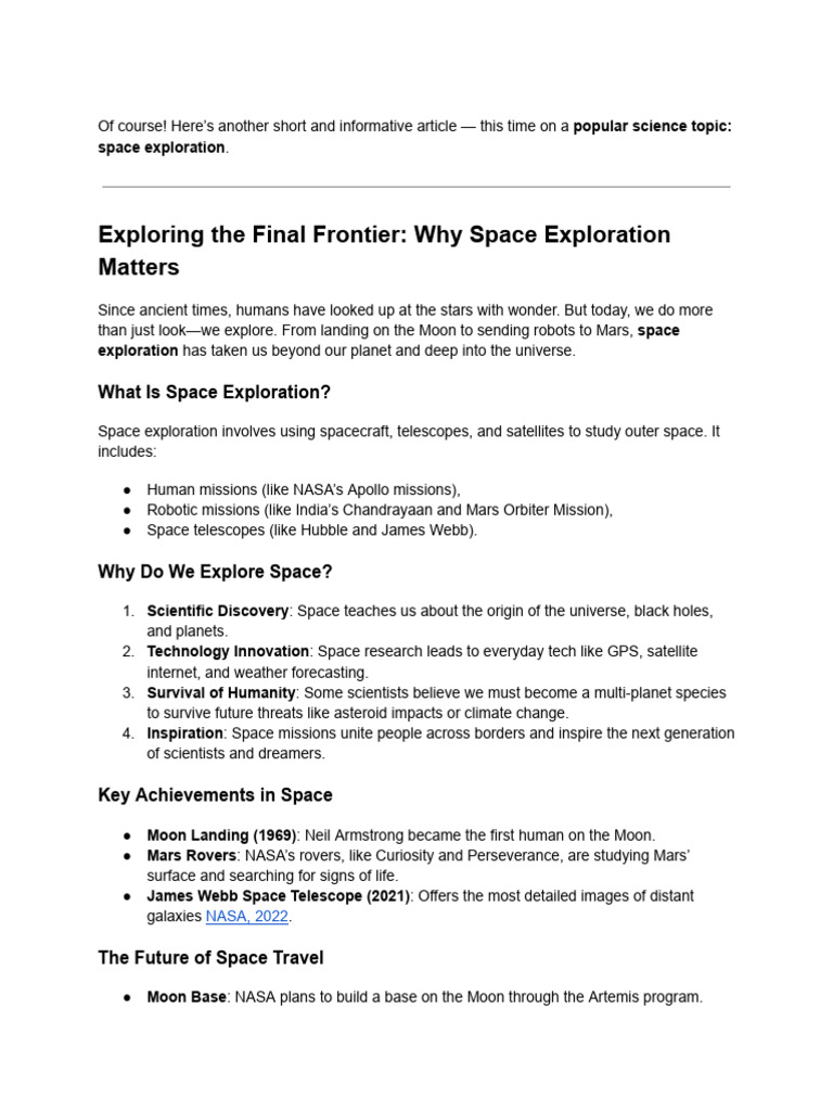 Importance of Space Exploration | PDF