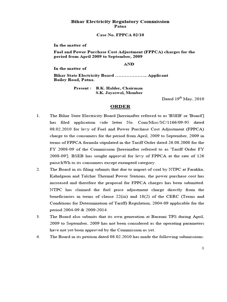 Order-FPPCA-April-2009-Sep-2009 BERC Case No - FPPCA 02-10 | PDF ...