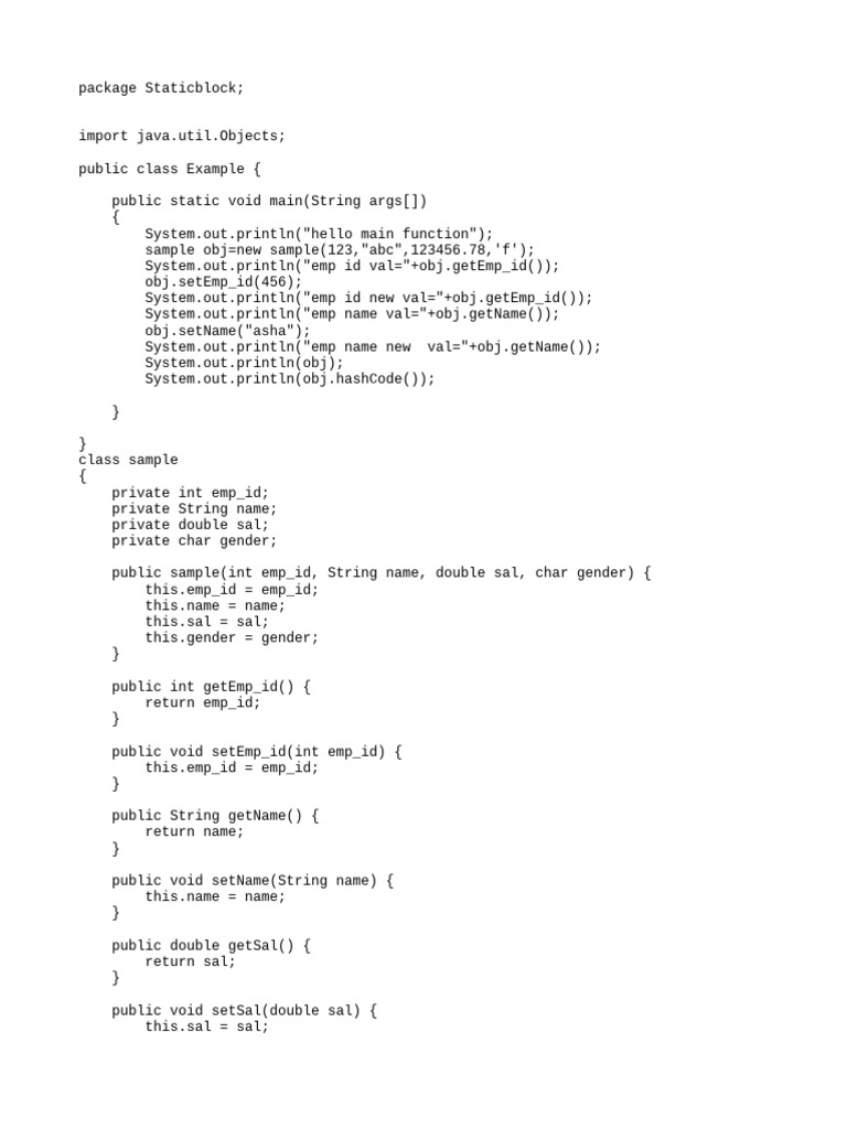 Java Employee Class Example | PDF