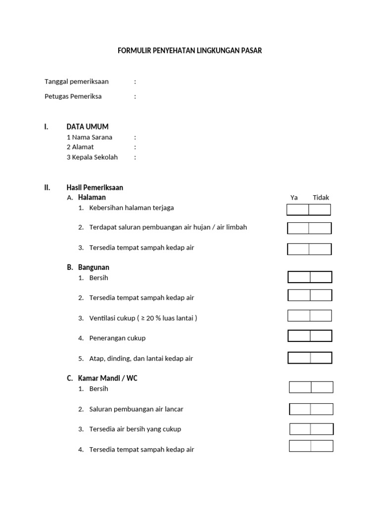 Contoh Formulir Inspeksi Pasar | PDF