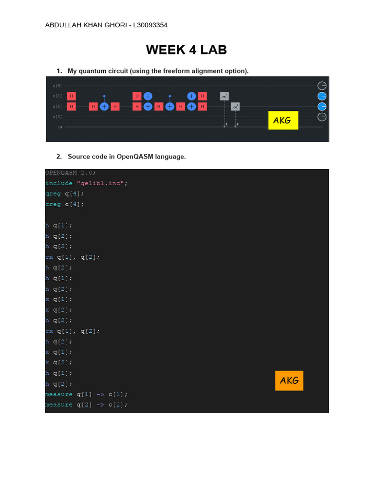 Quantum Circuit Lab Report: Qiskit & OpenQASM | PDF