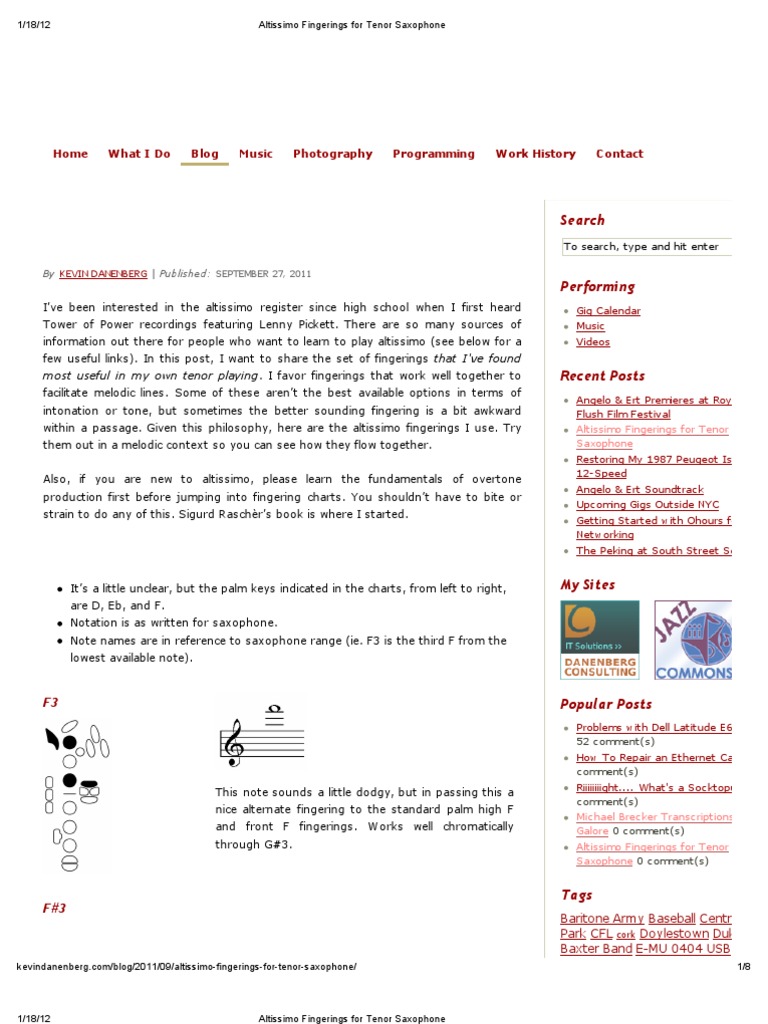 Altissimo Fingerings for Tenor Saxophone