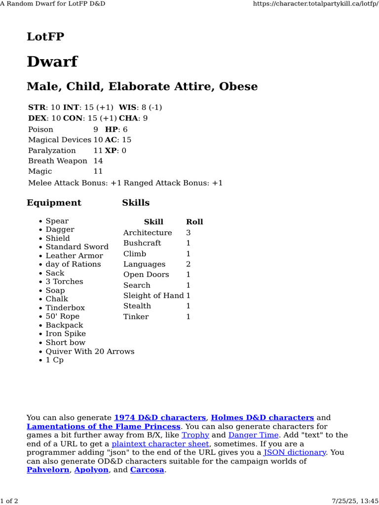 A Random Dwarf For LotFP D&D | PDF | Dungeons & Dragons