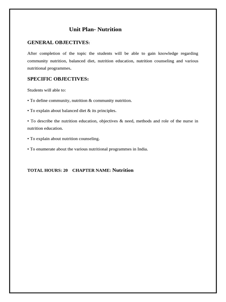 Community Nutrition Unit Plan Overview | PDF | Diet (Nutrition) | Diet ...