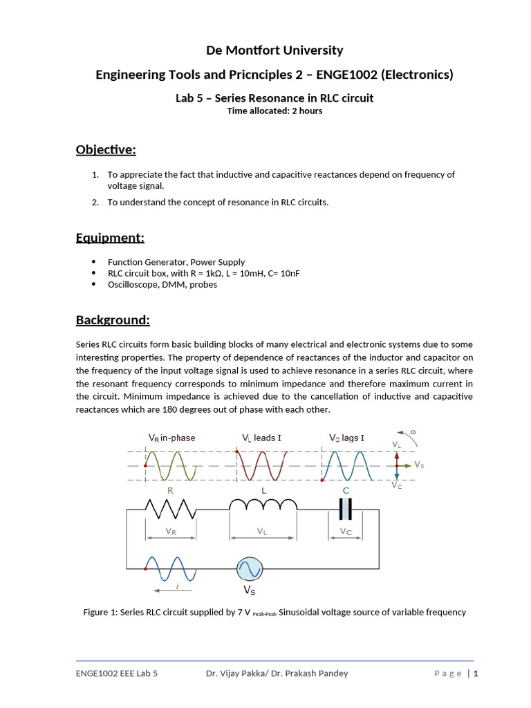 RLC Circuit Series Resonance Lab Guide | PDF | Resonance | Electrical ...