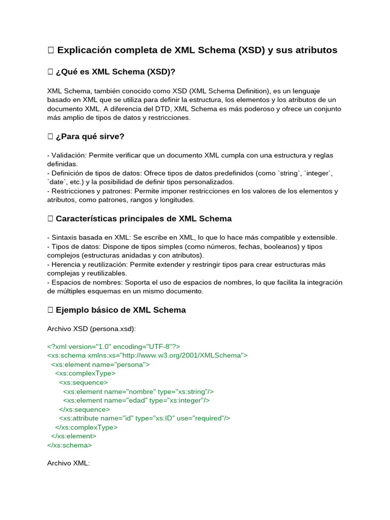 Guía completa sobre XML Schema (XSD) | PDF | Xml | Persistencia