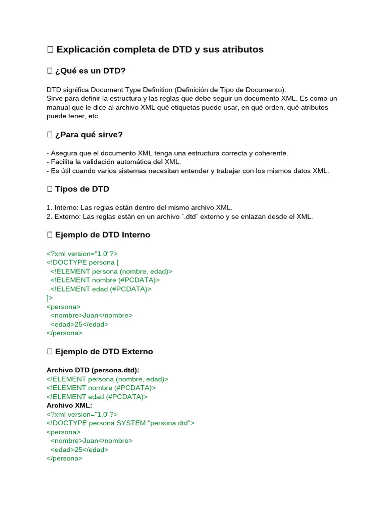 Guía de DTD y Atributos XML | PDF | Xml | Programación de computadoras