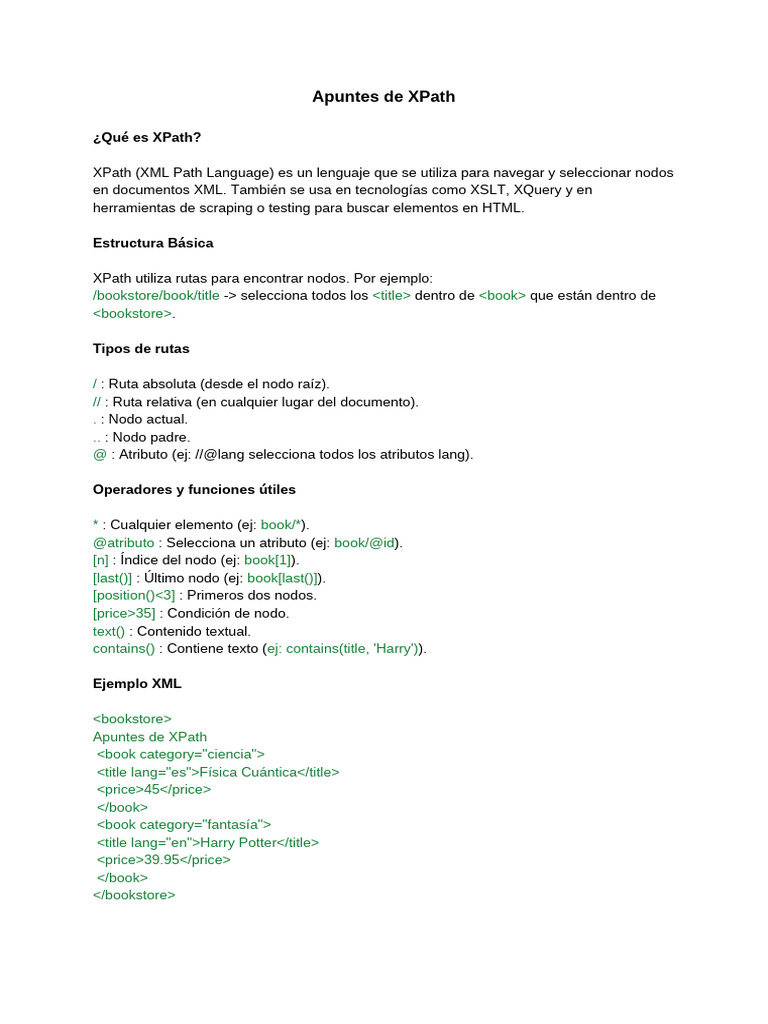 Guía Completa de XPath para XML | PDF | X camino | Xml