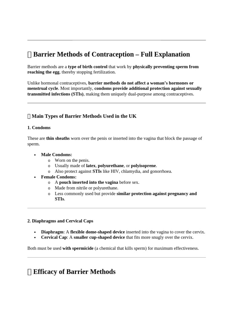 Overview of Barrier Contraceptive Methods | PDF | Condom | Safe Sex