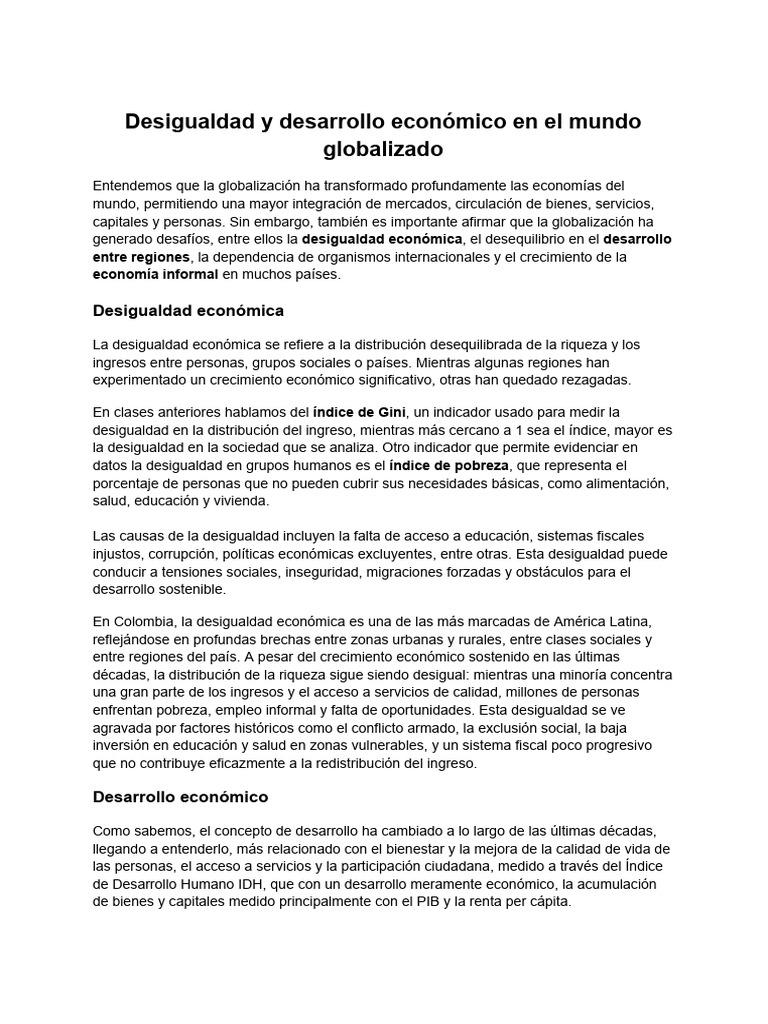 Desigualdad y Desarrollo Económico en El Mundo Globalizado | PDF ...