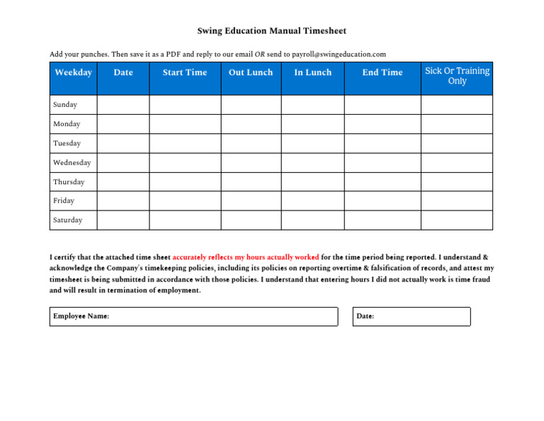 Swing Education Manual Timesheet Guide | PDF