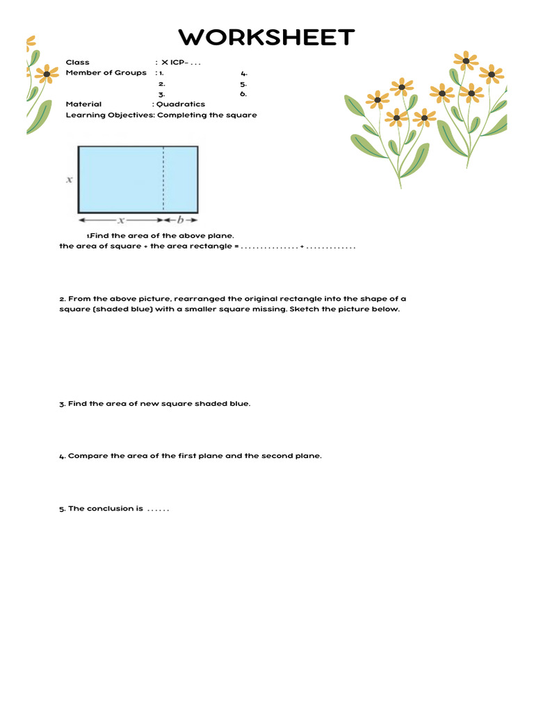 Quadratics Worksheet: Completing the Square | PDF
