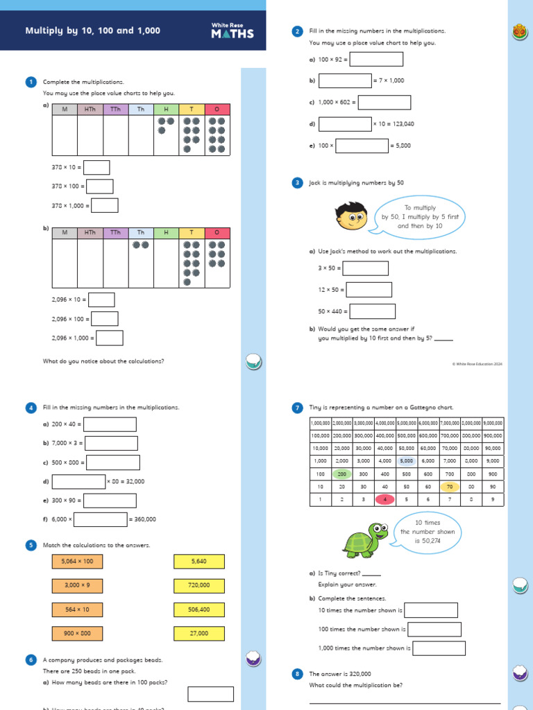 MA Y6 Autumn Block 3 WO8 Multiply by 10 100 and 1000 2024 | PDF ...