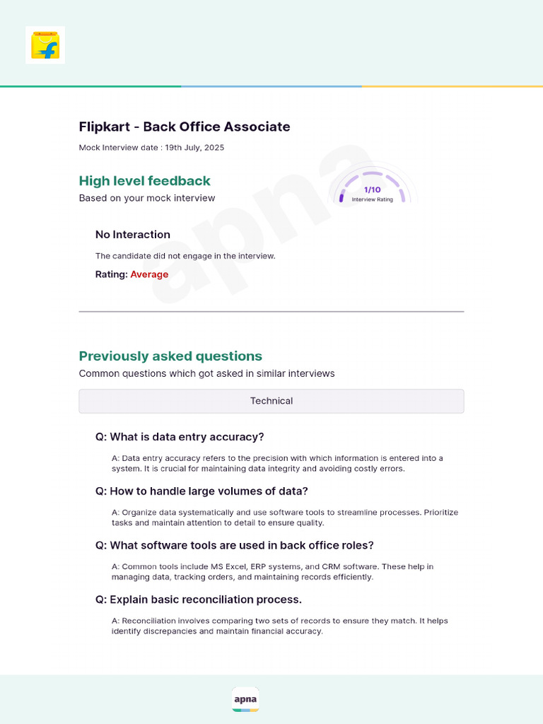 Apna Flipkart Back Office Associate Interview Report 202507181840 | PDF