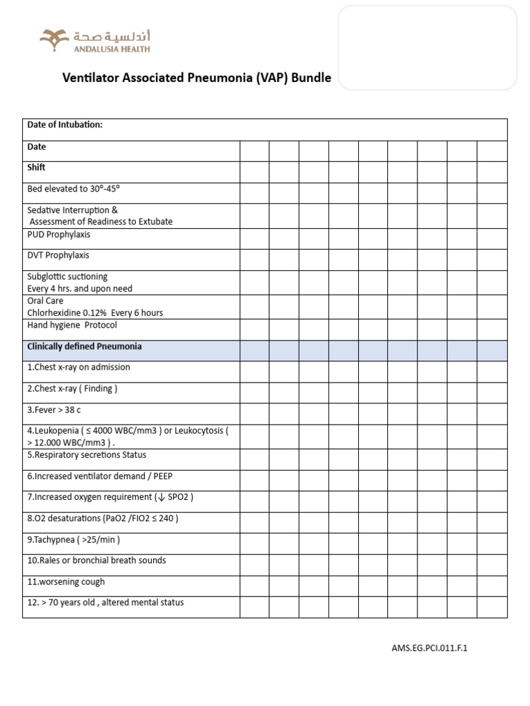 VAP Prevention Bundle Checklist | PDF