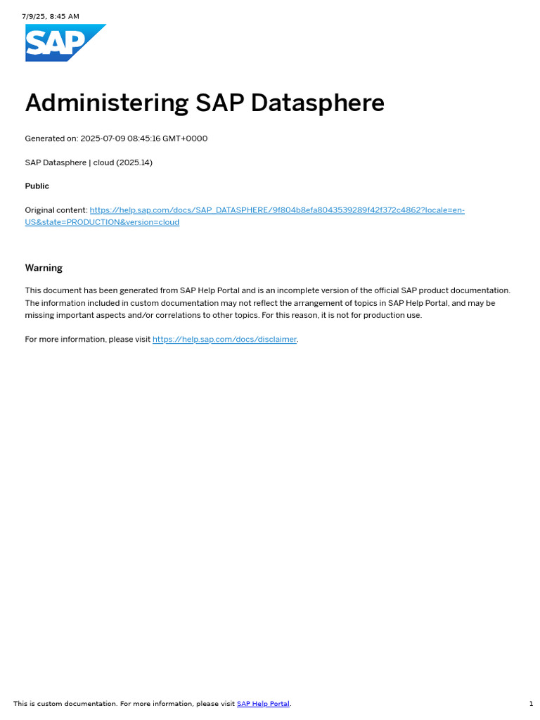 SAP Datasphere Administration Guide | PDF | Databases | Cloud Computing