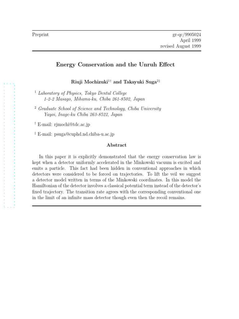 Energy Conservation in the Unruh Effect | PDF | Classical Mechanics ...