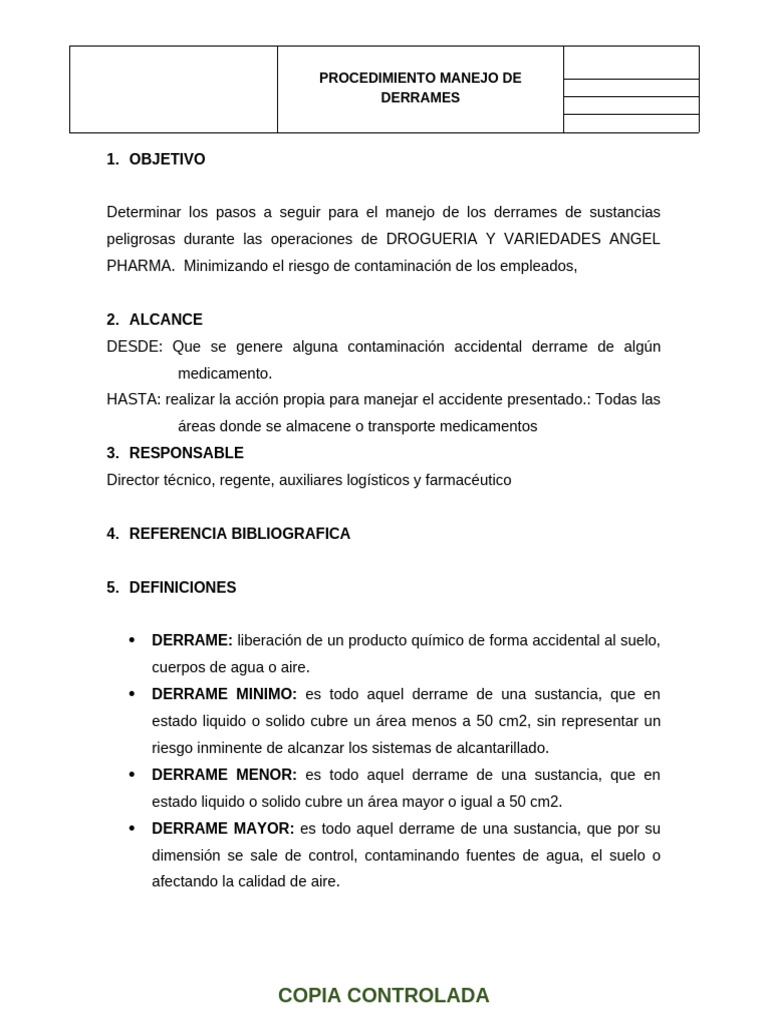 Procedimiento para Manejo de Derrames | PDF | Residuos | Medicamentos ...