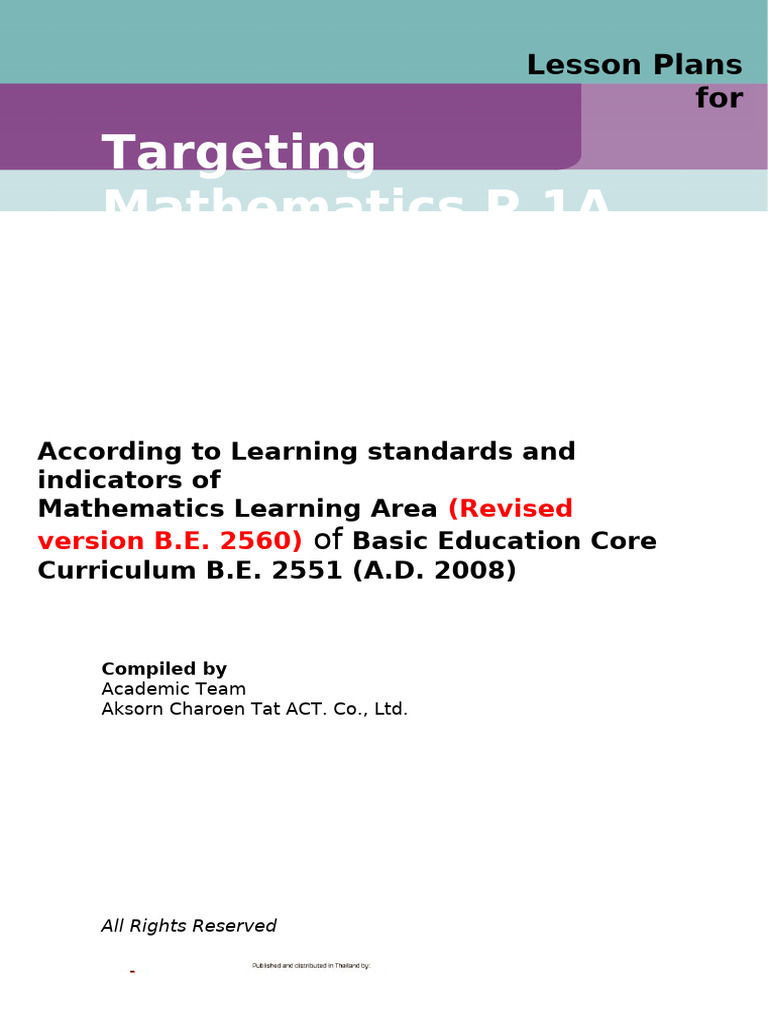 Mathematics Lesson Plans P.1A Guide | PDF | Learning | Teaching Method