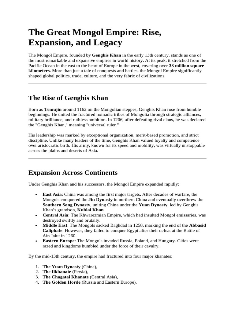 The Great Mongol Empire: Rise and Impact | PDF | Mongol Empire ...