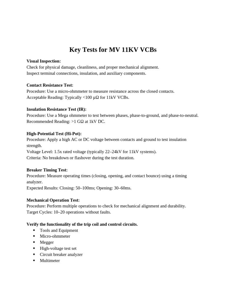 Essential MV 11kV VCB Testing Procedures | PDF | Transformer | Electricity