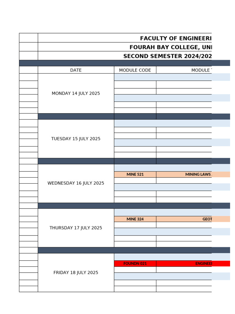 Engineering Exam Timetable 2025 | PDF | Engineering | Applied And ...