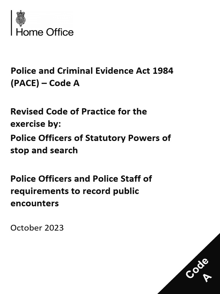 PACE Code A: Stop and Search Guidelines | PDF | Reasonable Suspicion ...