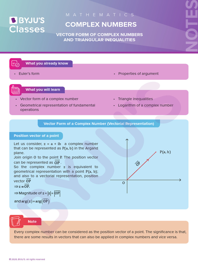 Complex Numbers: Vector Form of Complex Numbers and Triangular ...