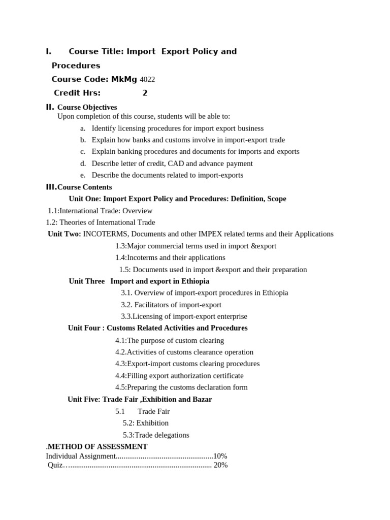 Import-Export Procedures in Ethiopia | PDF | Ethiopia | Trade