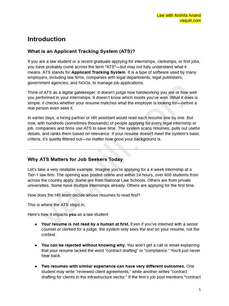 ATS Guide for Law Students' Resumes | PDF | Résumé | Intellectual Property