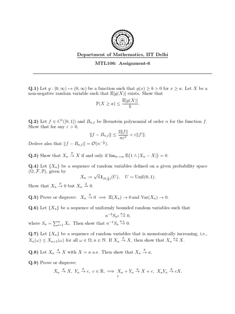 MTL106 Assignment 6 1606892460226 | PDF | Mathematics | Mathematical ...