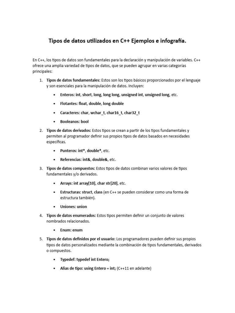 Tipos de Datos Utilizados en C++ Ejemplos e Infografía. | PDF | C ...