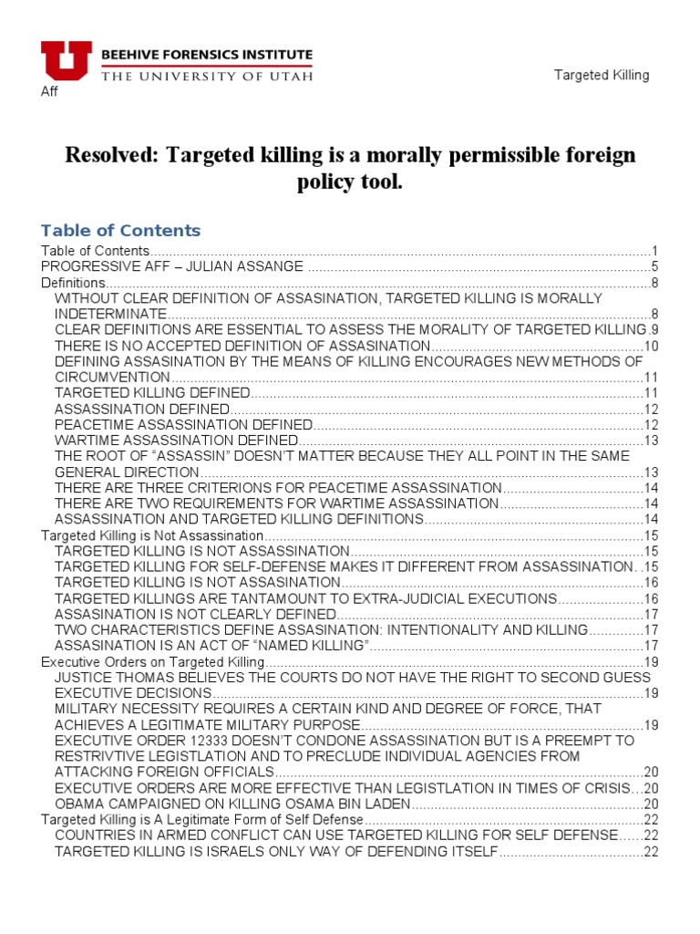 Targeted Killing Aff BRIEF | PDF | Targeted Killing | Assassination