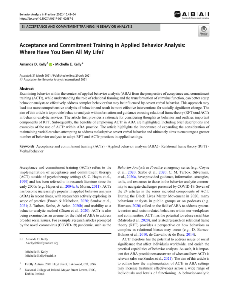ACTr in ABA: Enhancing Treatment Efficacy | PDF | Behavior ...