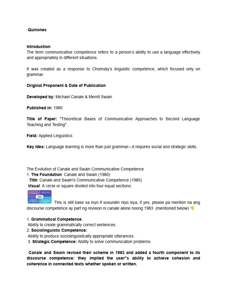 Canale and Swain's Communicative Competence | PDF | Communication ...