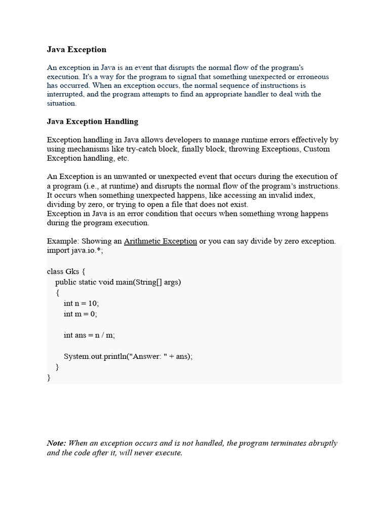 Java Exception Handling Explained | PDF | Thread (Computing) | Software ...
