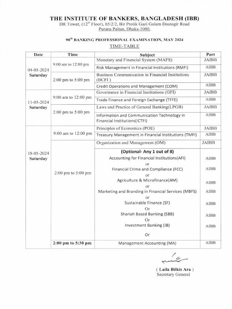 JAIBB Exam Routine May 2024 | PDF | Private Sector | Financial Services