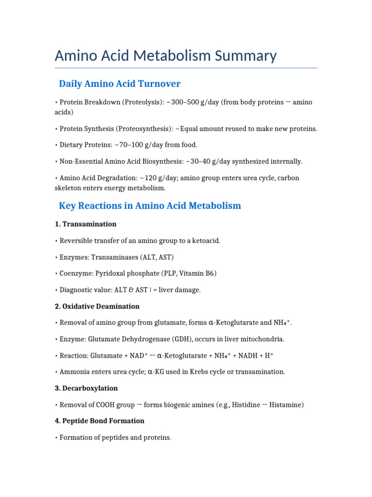 Amino Acid Metabolism Overview | PDF