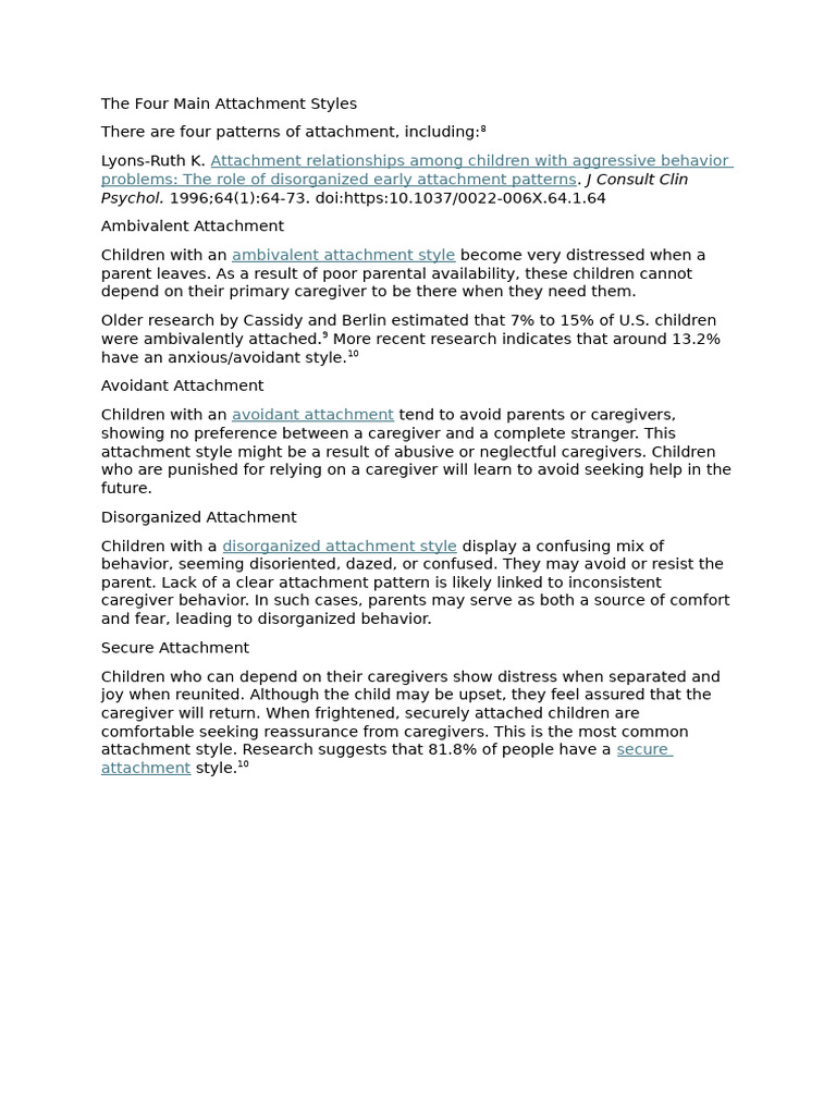 Overview of Four Attachment Styles | PDF