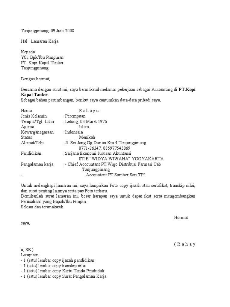 Surat Lamaran Kerja