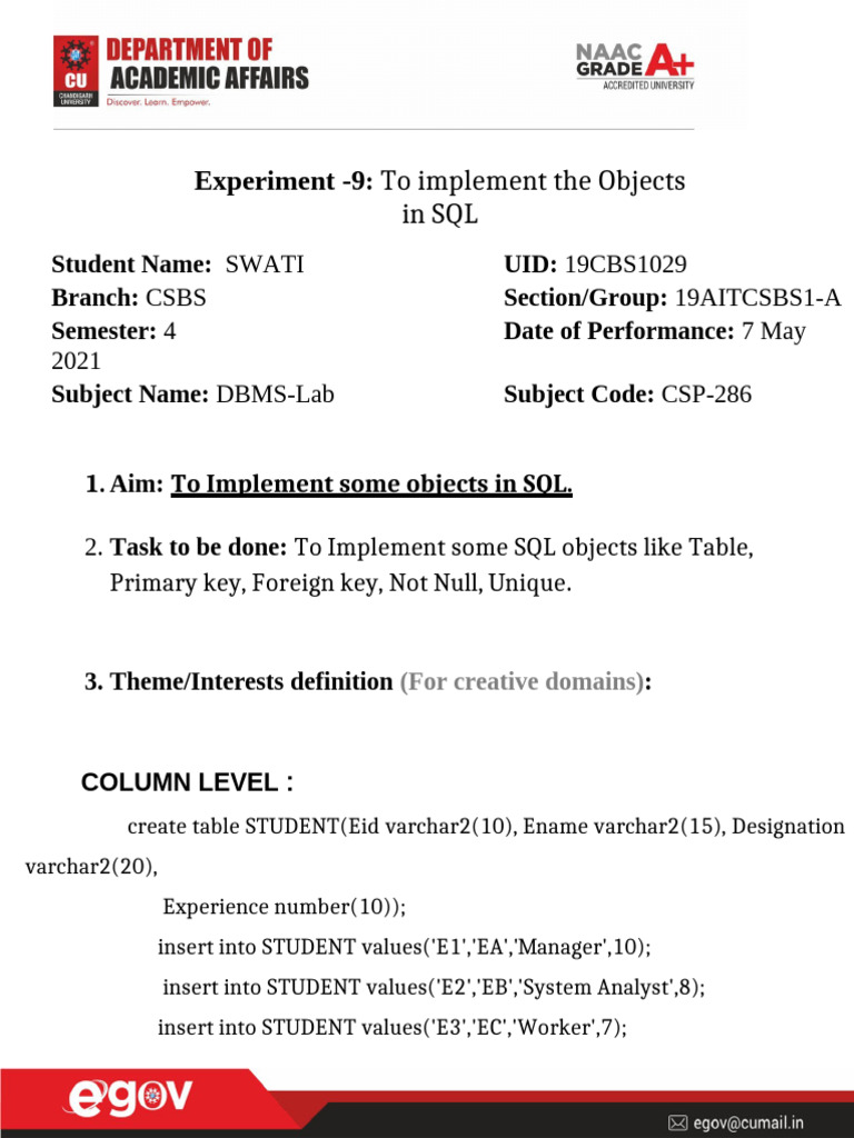 DBMS Worksheet9 19CBS1029 | PDF | Computer Programming | Data Management