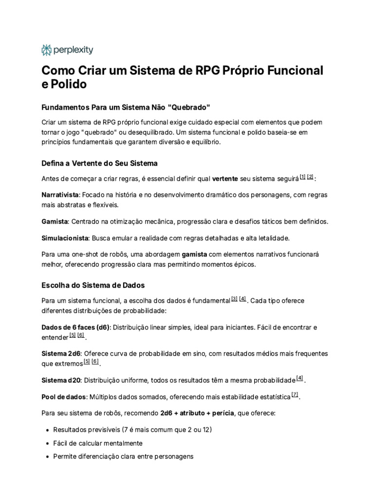 Criando um Sistema de RPG Funcional | PDF | Jogos de RPG | Robô
