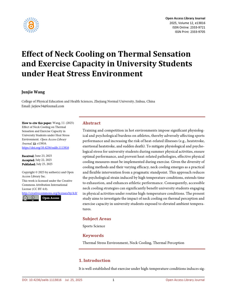Neck Cooling On Thermal Sensation | PDF | Hyperthermia | Temperature
